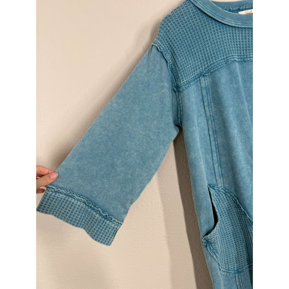 Easel Womens Oversized Blue Dress Sz S Boho Waffle Knit Casual Soft Lounge - Picture 3 of 9